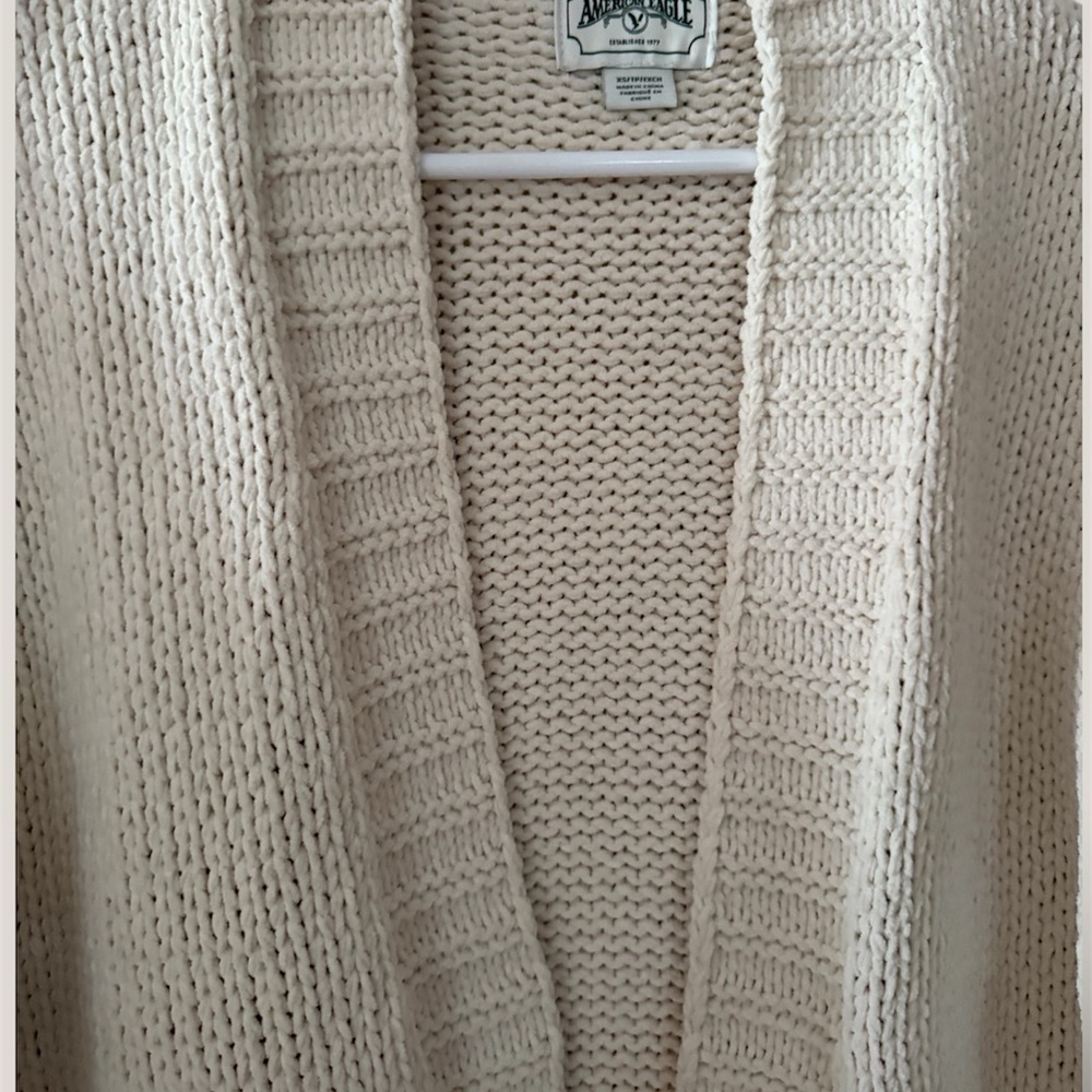 American Eagle Cream Knit Cardigan XS Cozy Open Front - Picture 3 of 6